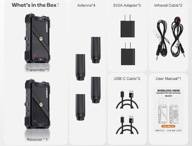 VRRIIS WL082K Wireless HDMI Transmitter Receiver with KVM — 1080P, 400M/1300FT, 1 TX to 5 RX