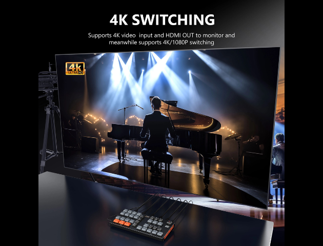 VRRIIS WL100 4K Video Switcher — 4 HDMI In, UVC, PIP, Audio Mixing