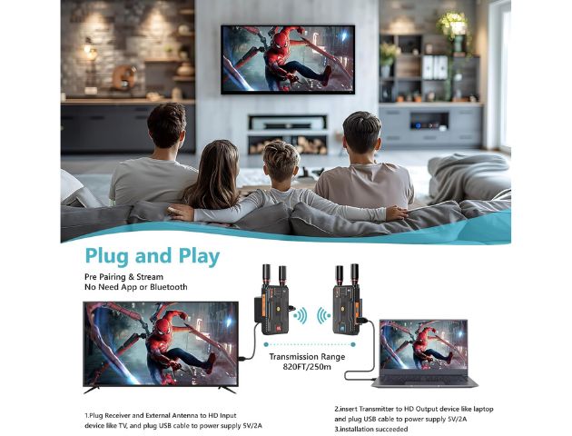 VRRIIS WL097Pro 4K Wireless Video Transmitter & Receiver — 400M, Dual HDMI Out, Audio, 1TX to 4RX