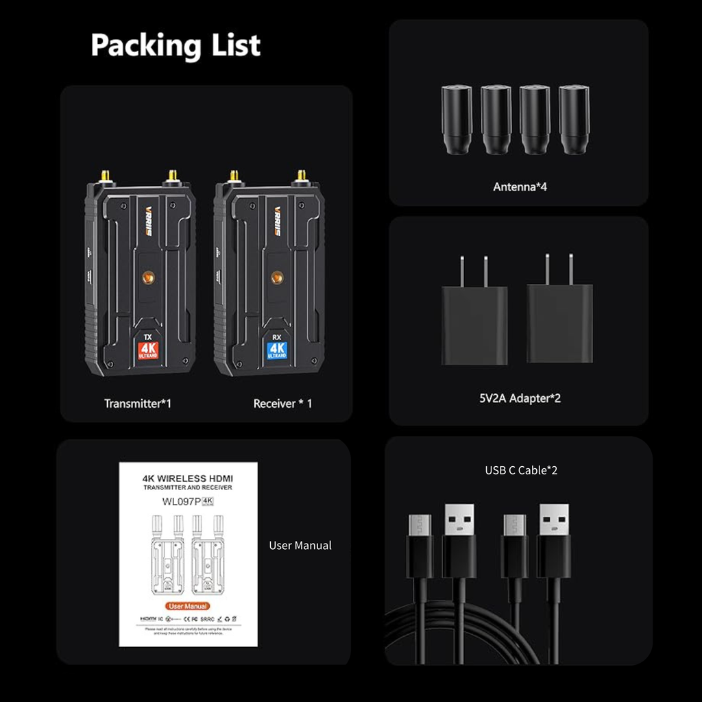 VRRIIS WL097P 4K Wireless HDMI Transmitter and Receiver Kit