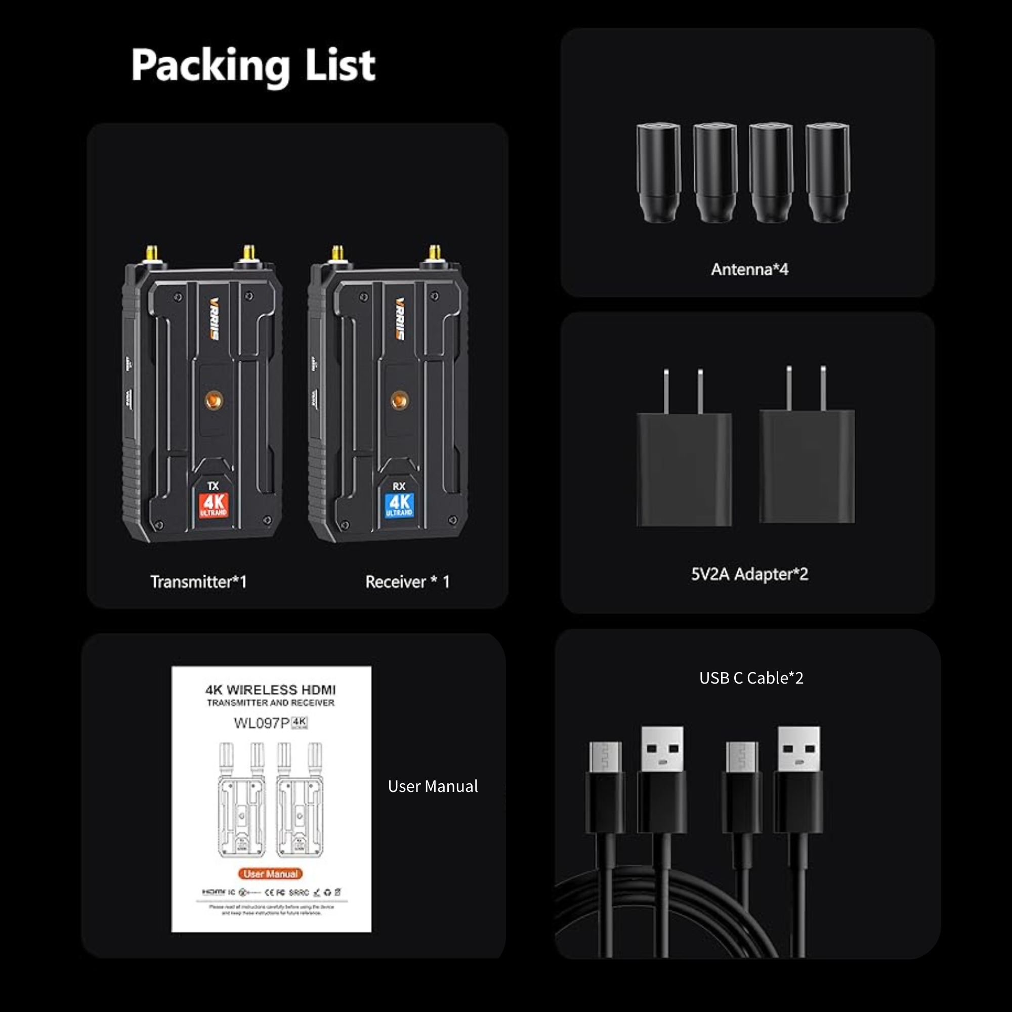 VRRIIS WL097P 4K Wireless HDMI Transmitter and Receiver Kit