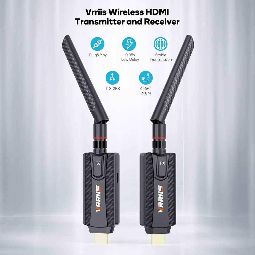 VRRIIS WL084L Wireless HDMI Transmitter and Receiver — 656FT/200M, 1080P, 1 TX to 2 RX
