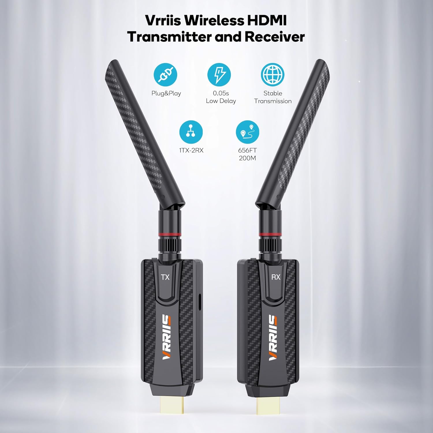 VRRIIS WL084L Wireless HDMI Transmitter and Receiver — 656FT/200M, 1080P, 1 TX to 2 RX