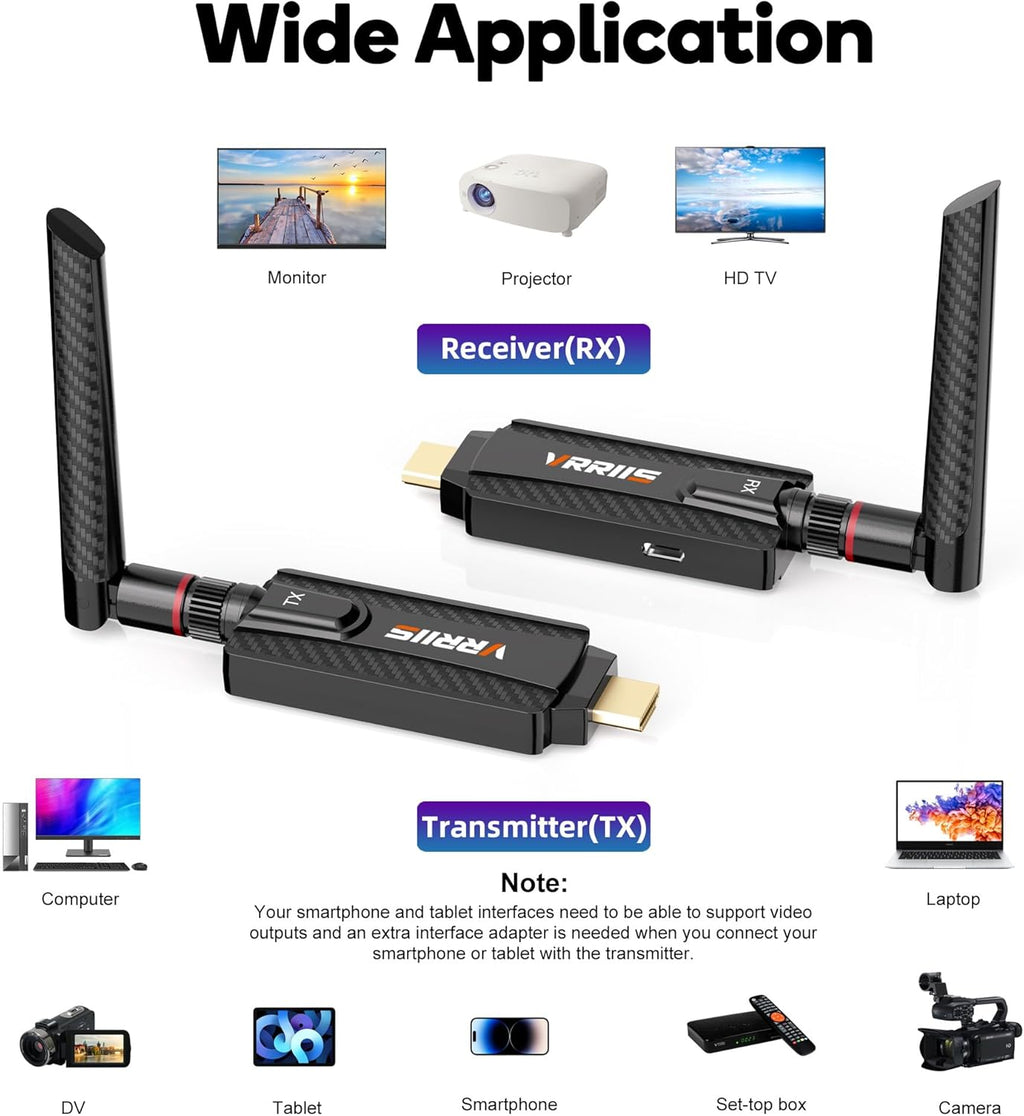 VRRIIS WL084L Wireless HDMI Transmitter and Receiver — 656FT/200M, 1080P, 1 TX to 2 RX