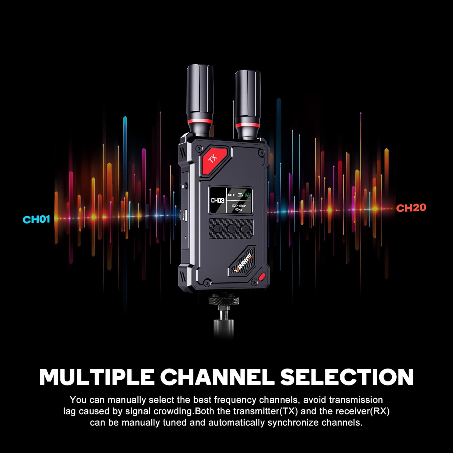 VRRIIS WL087 Wireless Video Transmitter & Receiver — 450M, UVC for OBS, 20 Channels, 1TX to 5RX