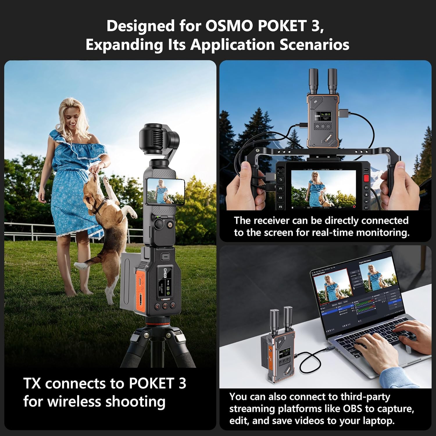VRRIIS WL087Pro Wireless Video Transmitter & Receiver for DJI Osmo Pocket 3/4