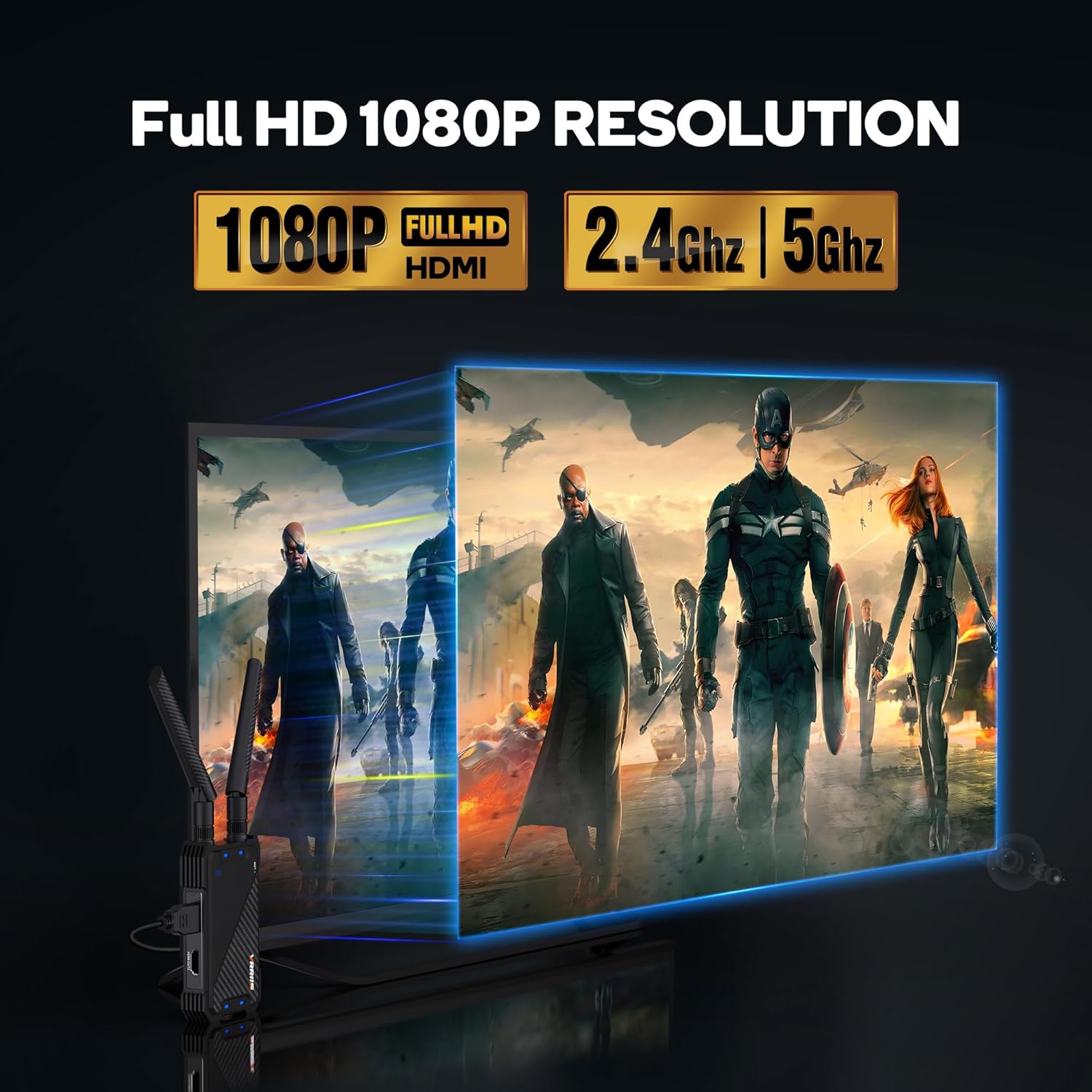 VRRIIS WL081 Wireless HDMI Extender Kit — 1080P, 400M, Dual HDMI Out, IR Remote