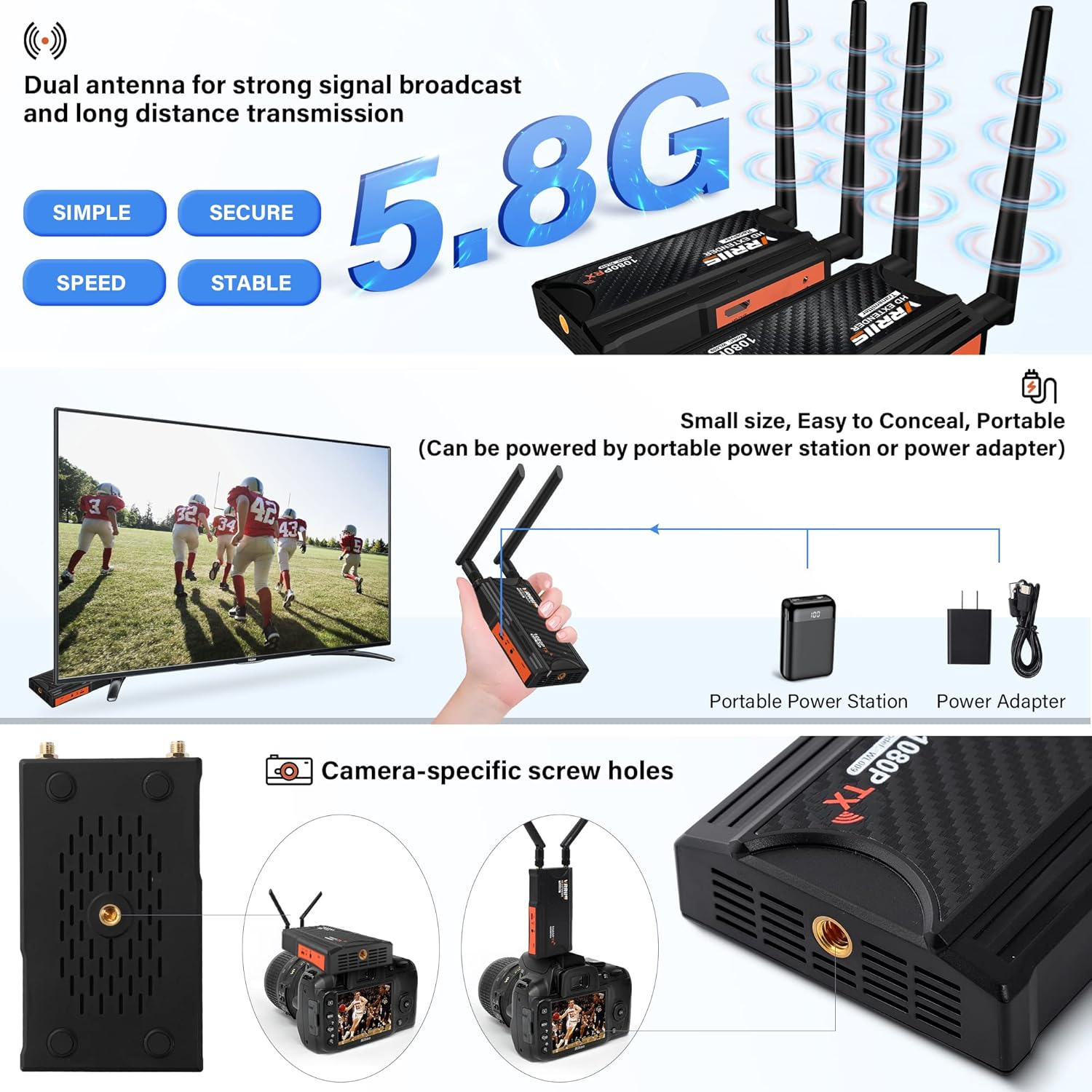 VRRIIS WL009 Wireless HDMI Transmitter & Receiver — 250M, 1080P, IR Remote, 3.5mm Audio