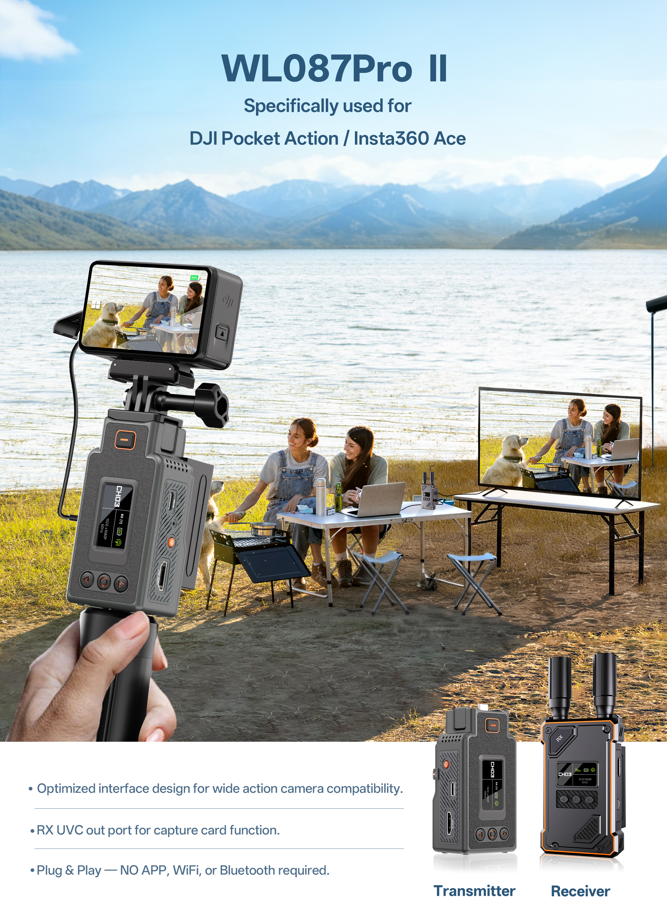 WL087PRO II Wireless Video Transmitter – Compatible with DJI Osmo Pocket/Action & Insta360