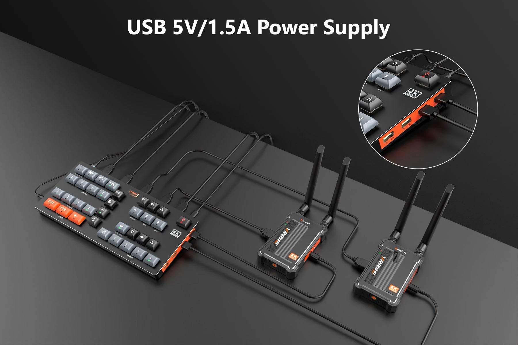 VRRIIS WL100 4K Video Switcher — 4 HDMI In, UVC, PIP, Audio Mixing